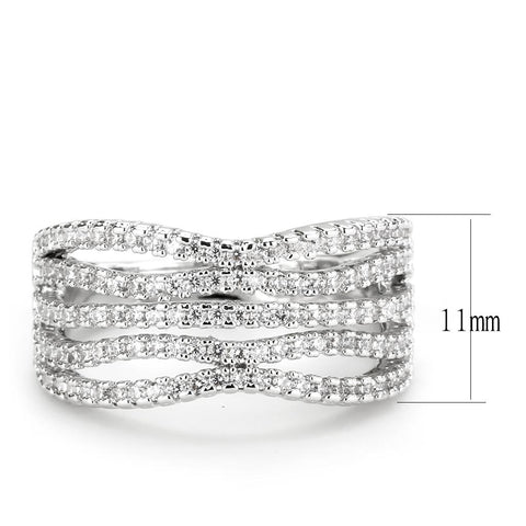 3W1546 - Rhodium Brass Ring with AAA Grade CZ  in Clear