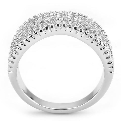 3W1546 - Rhodium Brass Ring with AAA Grade CZ  in Clear