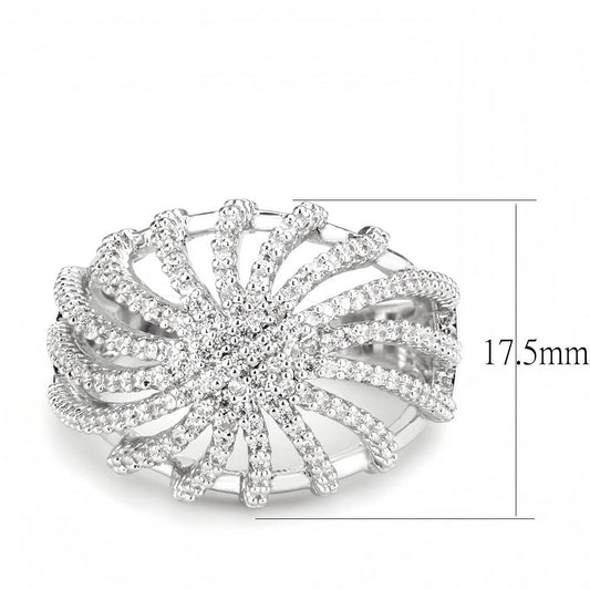 3W1547 - Rhodium Brass Ring with AAA Grade CZ  in Clear