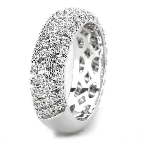 3W1550 - Rhodium Brass Ring with AAA Grade CZ  in Clear