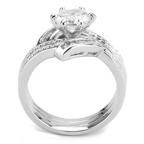 3W1551 - Rhodium Brass Ring with AAA Grade CZ  in Clear