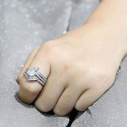 3W1551 - Rhodium Brass Ring with AAA Grade CZ  in Clear