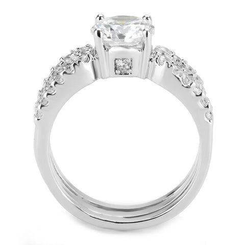 3W1554 - Rhodium Brass Ring with AAA Grade CZ  in Clear