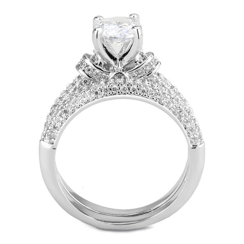 3W1555 - Rhodium Brass Ring with AAA Grade CZ  in Clear