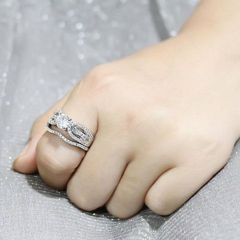 3W1556 - Rhodium Brass Ring with AAA Grade CZ  in Clear