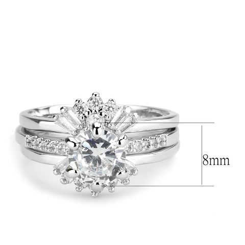 3W1558 - Rhodium Brass Ring with AAA Grade CZ  in Clear