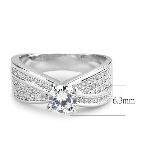 3W1559 - Rhodium Brass Ring with AAA Grade CZ  in Clear