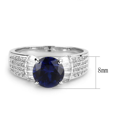 3W1562 - Rhodium Brass Ring with Synthetic Spinel in London Blue