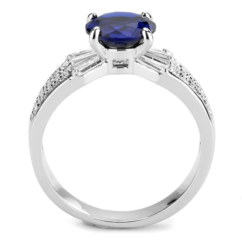 3W1562 - Rhodium Brass Ring with Synthetic Spinel in London Blue