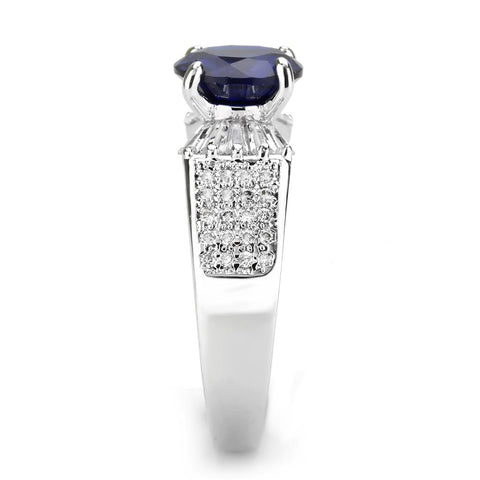 3W1562 - Rhodium Brass Ring with Synthetic Spinel in London Blue