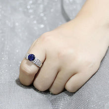 3W1562 - Rhodium Brass Ring with Synthetic Spinel in London Blue