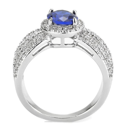 3W1563 - Rhodium Brass Ring with Synthetic Spinel in London Blue