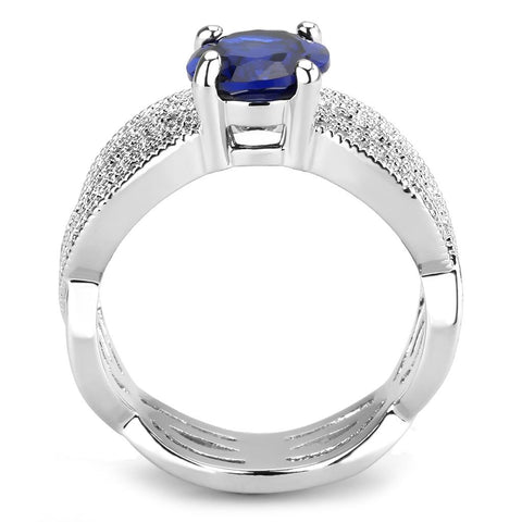 3W1564 - Rhodium Brass Ring with Synthetic Spinel in London Blue