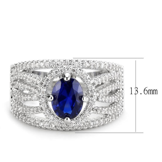 3W1567 - Rhodium Brass Ring with Synthetic Spinel in London Blue