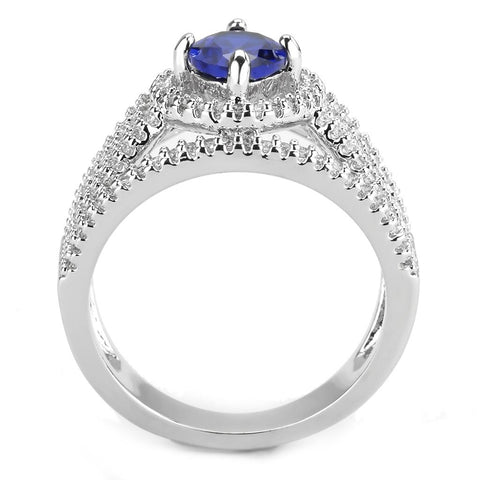 3W1567 - Rhodium Brass Ring with Synthetic Spinel in London Blue