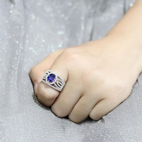 3W1567 - Rhodium Brass Ring with Synthetic Spinel in London Blue