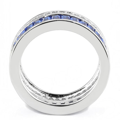 3W1568 - Rhodium Brass Ring with Synthetic Spinel in London Blue