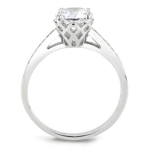 3W1573 - Rhodium Brass Ring with AAA Grade CZ  in Clear