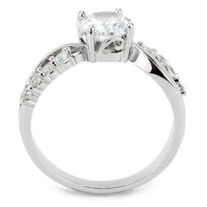3W1574 - Rhodium Brass Ring with AAA Grade CZ  in Clear