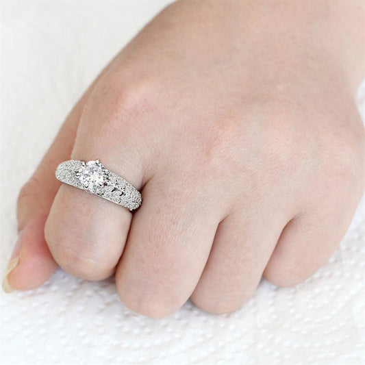 3W1576 - Rhodium Brass Ring with AAA Grade CZ  in Clear