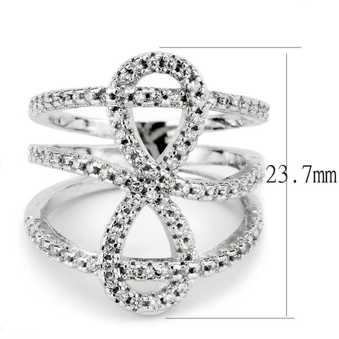 3W1587 - Rhodium Brass Ring with AAA Grade CZ  in Clear