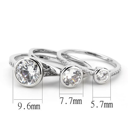 3W1590 - Rhodium Brass Ring with AAA Grade CZ  in Clear