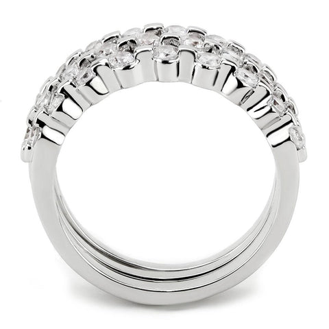 3W1595 - Rhodium Brass Ring with AAA Grade CZ  in Clear