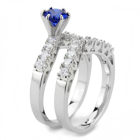 3W1596 - Rhodium Brass Ring with AAA Grade CZ  in London Blue