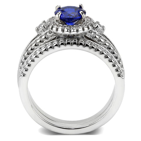 3W1598 - Rhodium Brass Ring with AAA Grade CZ  in London Blue