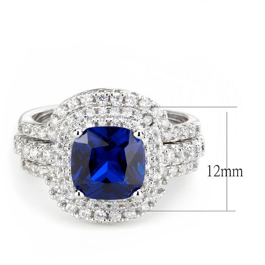 3W1599 - Rhodium Brass Ring with Synthetic Spinel in London Blue