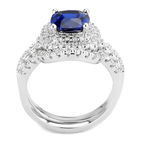 3W1599 - Rhodium Brass Ring with Synthetic Spinel in London Blue