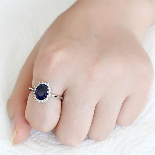 3W1602 - Rhodium Brass Ring with AAA Grade CZ  in London Blue