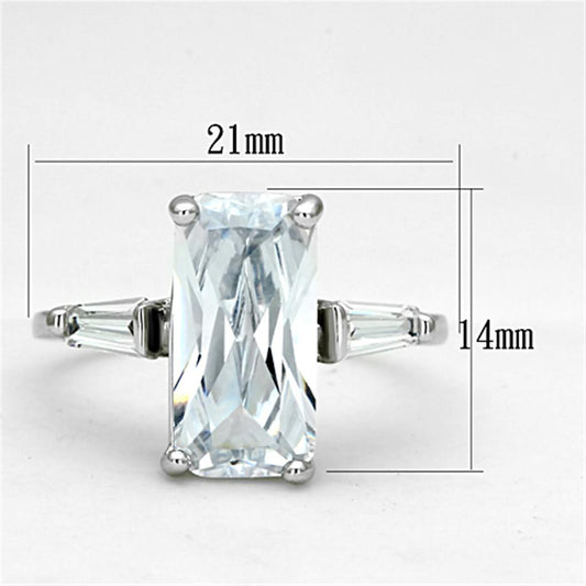 3W460 - Rhodium Brass Ring with AAA Grade CZ  in Clear