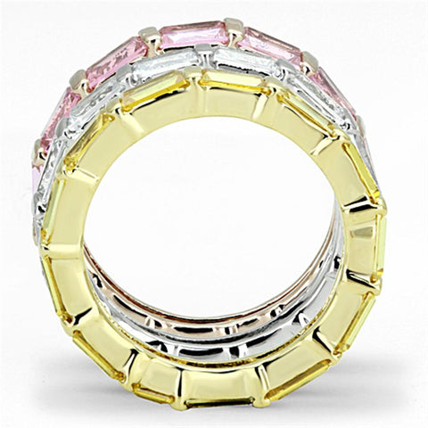 3W473 - Tricolor Brass Ring with AAA Grade CZ  in Multi Color