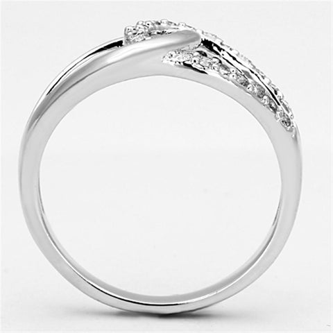 3W474 - Rhodium Brass Ring with AAA Grade CZ  in Clear