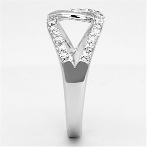 3W474 - Rhodium Brass Ring with AAA Grade CZ  in Clear