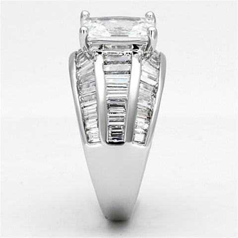 3W475 - Rhodium Brass Ring with AAA Grade CZ  in Clear