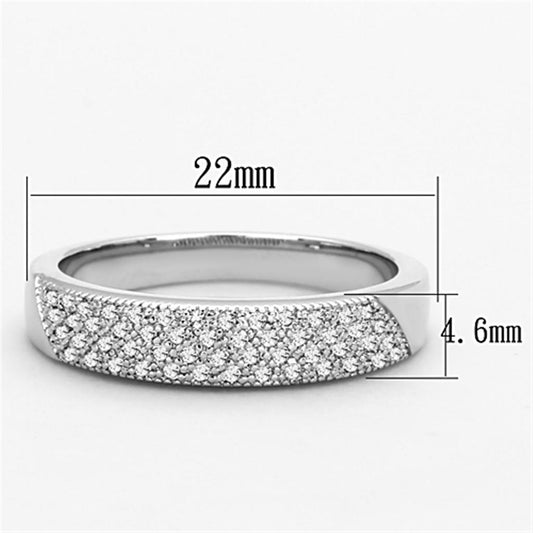 3W482 - Rhodium Brass Ring with AAA Grade CZ  in Clear