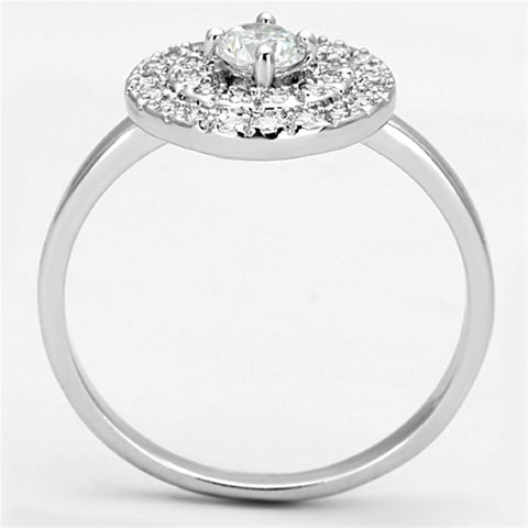 3W493 - Rhodium Brass Ring with AAA Grade CZ  in Clear