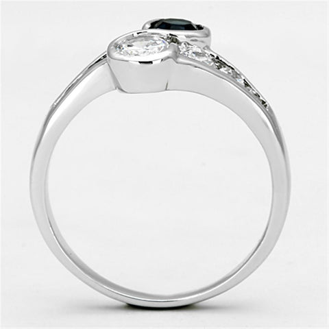 3W494 - Rhodium Brass Ring with Synthetic Synthetic Glass in Sapphire