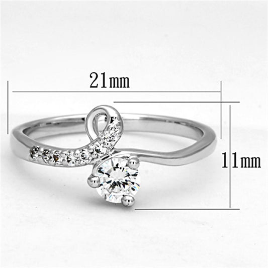 3W497 - Rhodium Brass Ring with AAA Grade CZ  in Clear