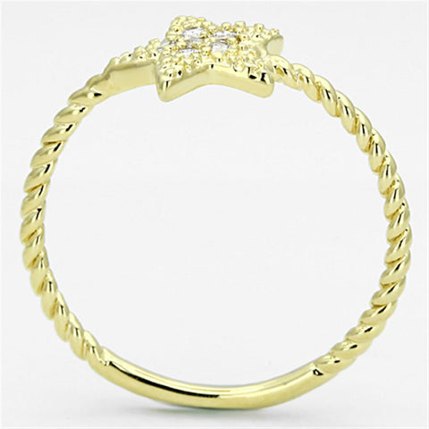 3W500 - Gold Brass Ring with AAA Grade CZ  in Clear