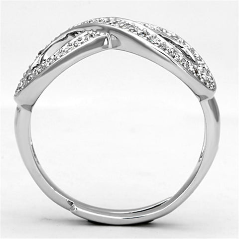 3W503 - Rhodium Brass Ring with AAA Grade CZ  in Clear