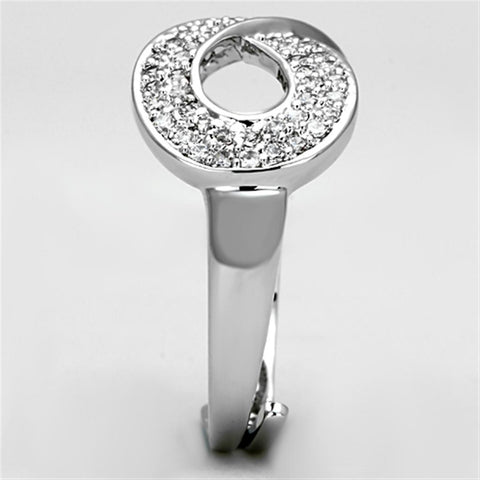 3W503 - Rhodium Brass Ring with AAA Grade CZ  in Clear