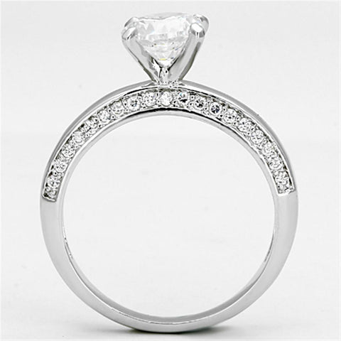 3W504 - Rhodium Brass Ring with AAA Grade CZ  in Clear