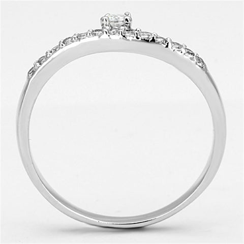 3W505 - Rhodium Brass Ring with AAA Grade CZ  in Clear