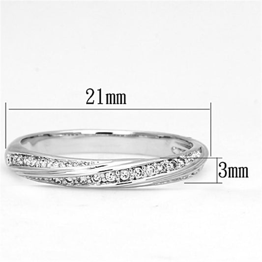 3W510 - Rhodium Brass Ring with AAA Grade CZ  in Clear