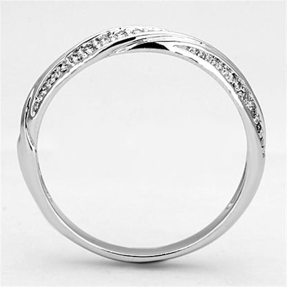 3W510 - Rhodium Brass Ring with AAA Grade CZ  in Clear