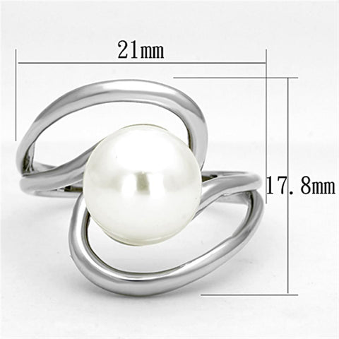 3W512 - Rhodium Brass Ring with Synthetic Pearl in White