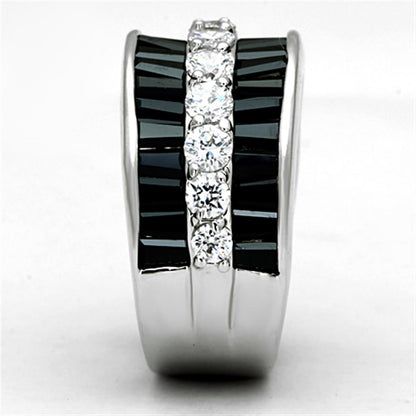 3W513 - Rhodium Brass Ring with AAA Grade CZ  in Black Diamond